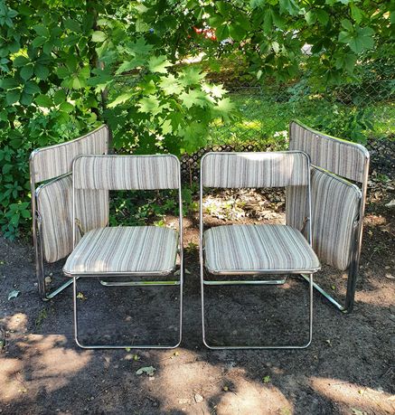 Krzesła składane, chromowane, lata 70, vintage / retro / PRL