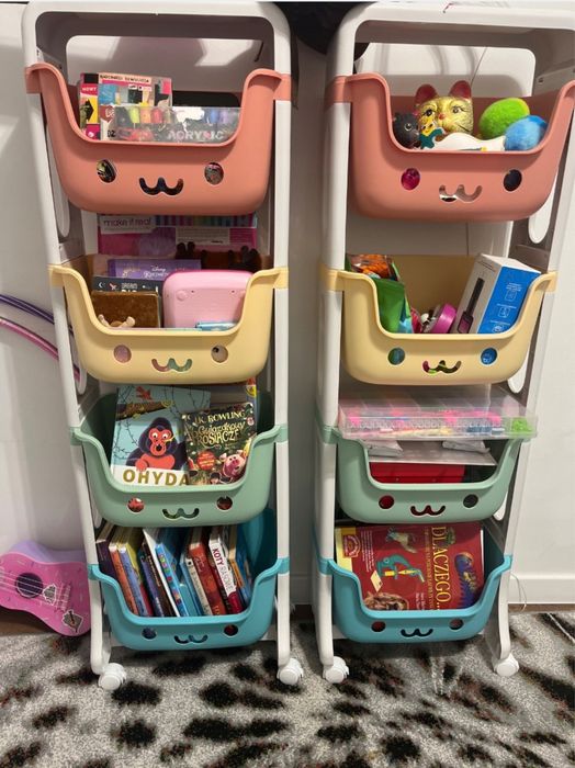 Regał Organizer na Zabawki dla Dzieci z Pojemnikami i Kółkami