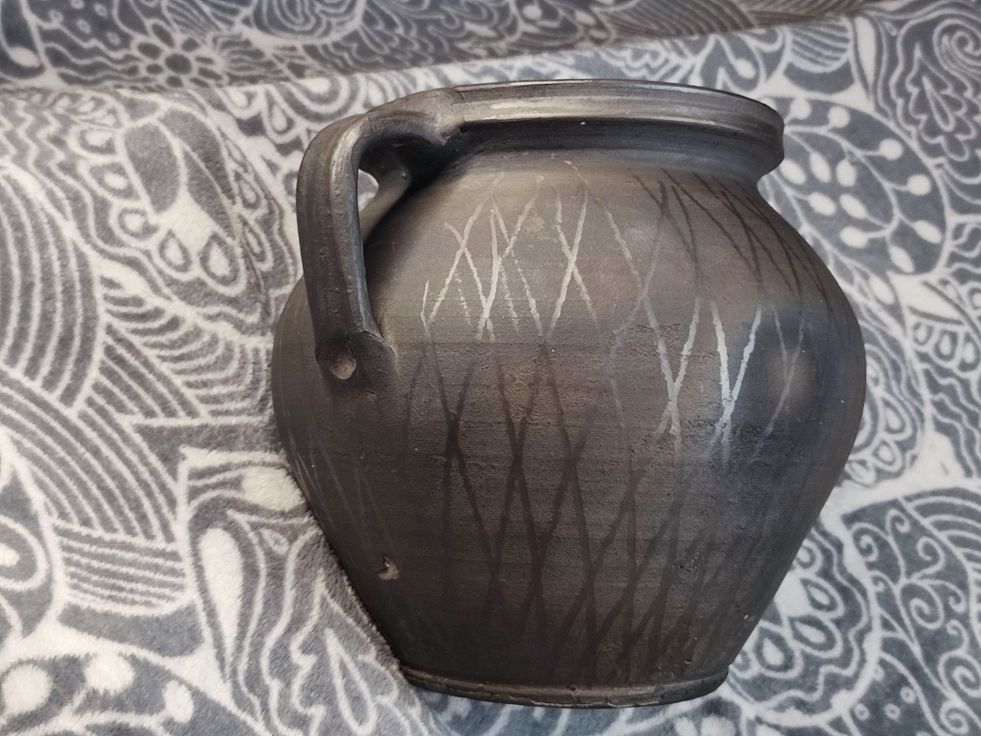 Ceramiczny garnek / dzban / donica czarny wazon rustykalny słowiański