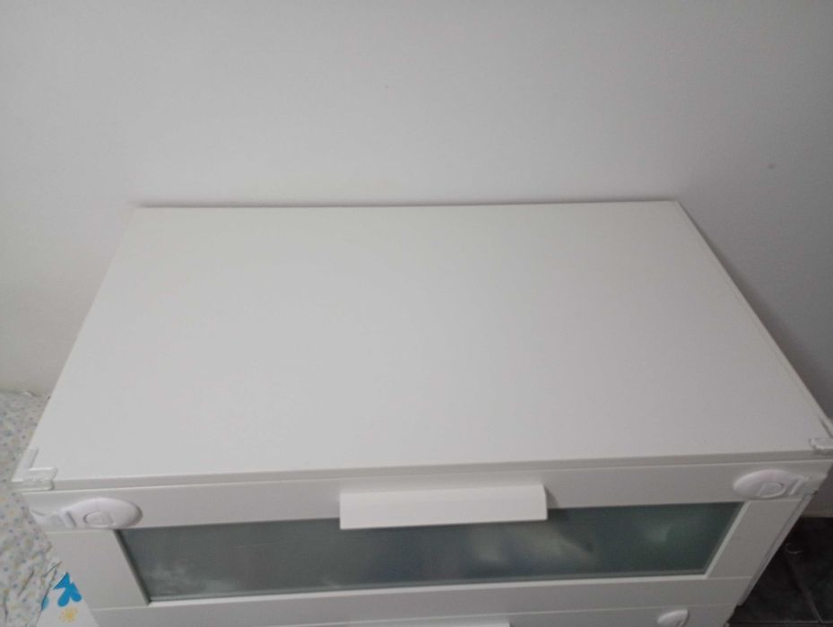 Cómoda c/3 gavetas, branco/vidro fosco, 78x95x46 cm