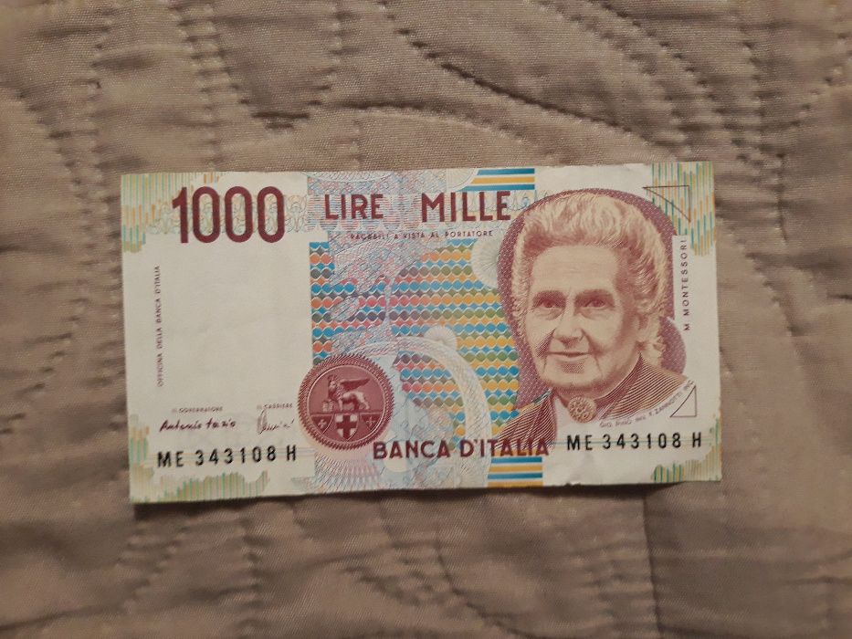 Banknot 1000 lir (lire) 1990 r ME 343108H (Włochy) SUPER STAN!