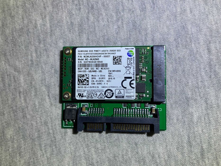 Samsung dysk SSD typ PM871 256GB mSATA z adapterem SATA