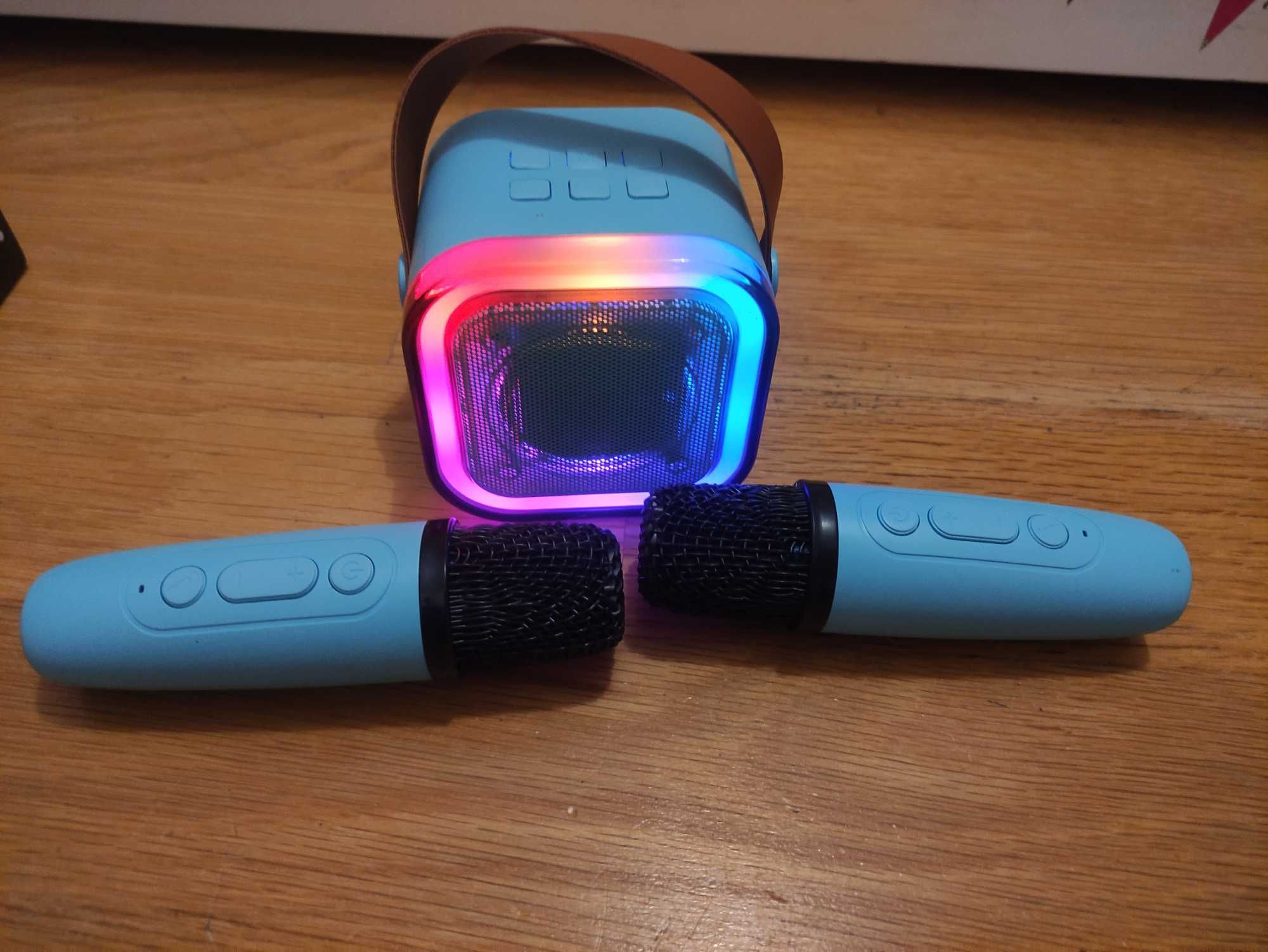 Zestaw Do Karaoke Głośnik RGB 2x mikrofon niebieski