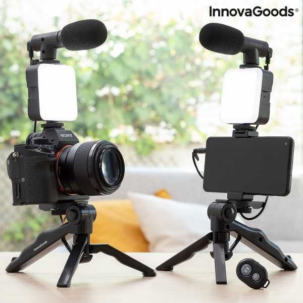 Suporte kit Vlogging com luz, microfone e comando Plodni-*Envio grátis