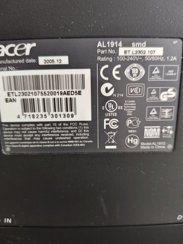 Продам монітор Acer 19" lcd al1914