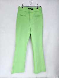 Spodnie Zara XS 164cm zielone szerokie nogawki wysoki stan