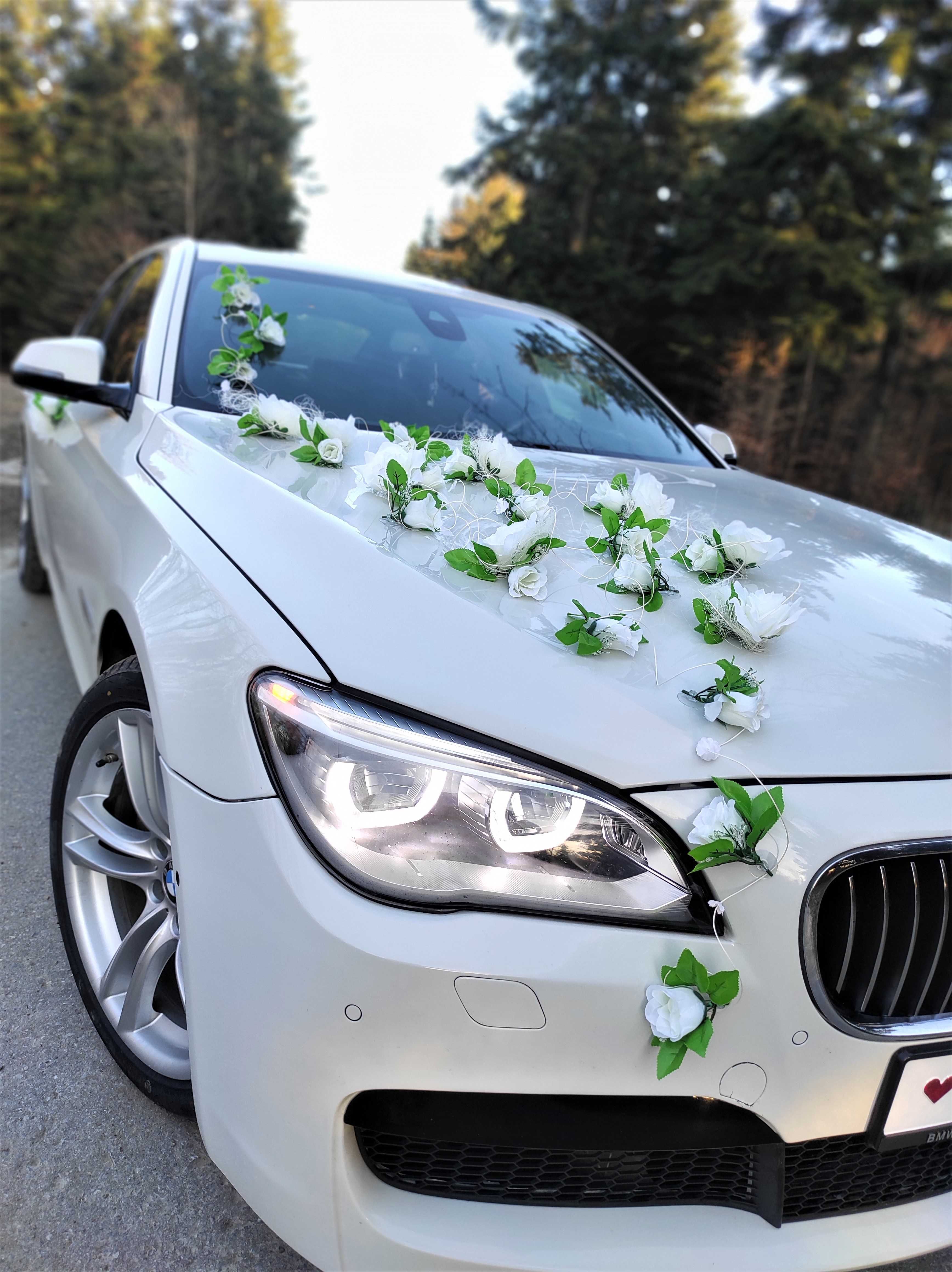 Białe auto samochód do ślubu BMW Serii 7 F02 740Li LCI X-drive Long