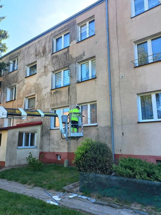 Mycie elewacji, wycinka drzew, usługi podnośnikiem koszowym 22m i 16m