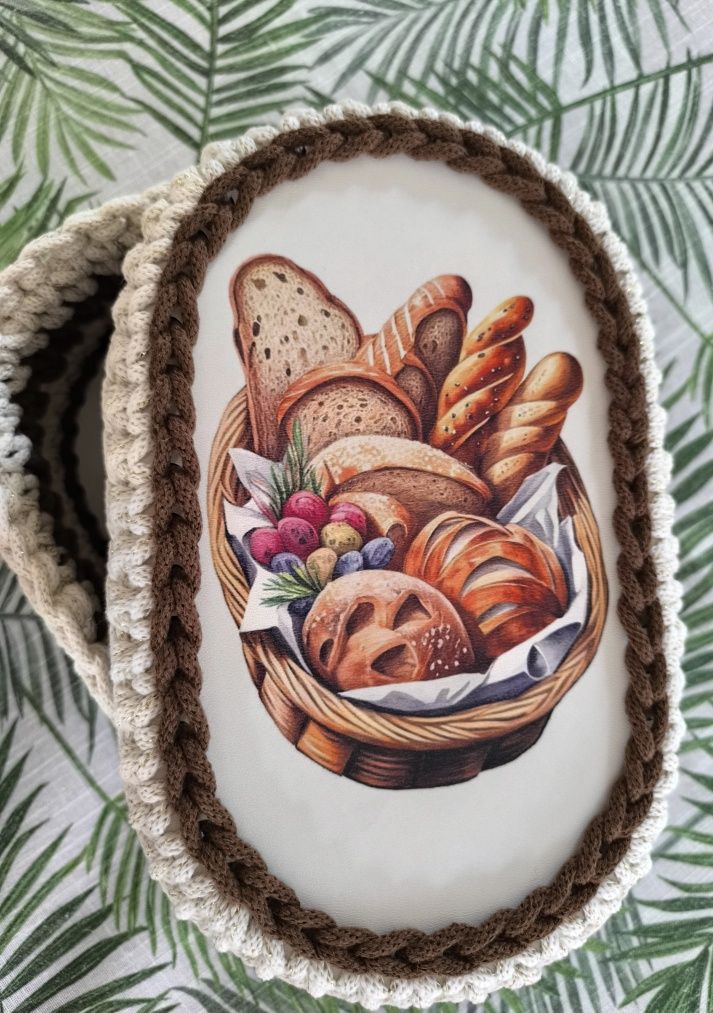 Koszyk na pieczywo i zestaw kawowy taca i podkładki pod kubek handmade