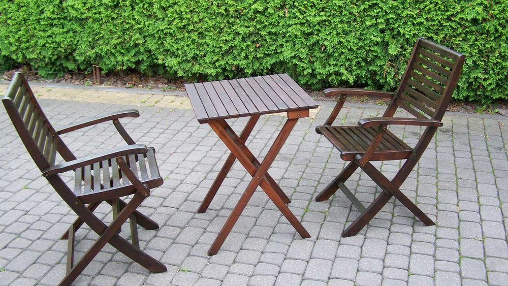 meble ogrodowe stolik + 2 krzesła drewniane