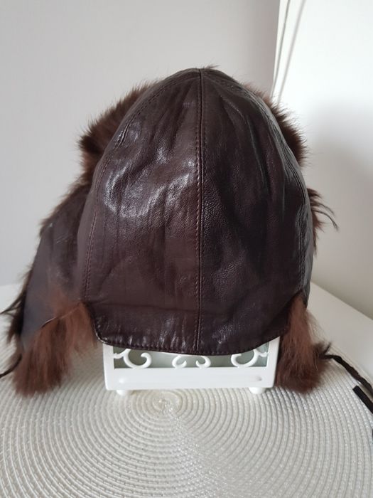 KARIBU czapka pilotka uszanka skóra lis