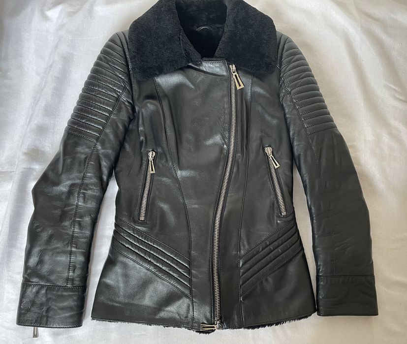Czarna skórzana ramoneska kożuch naturalny turecki r.XS 34 kurtka