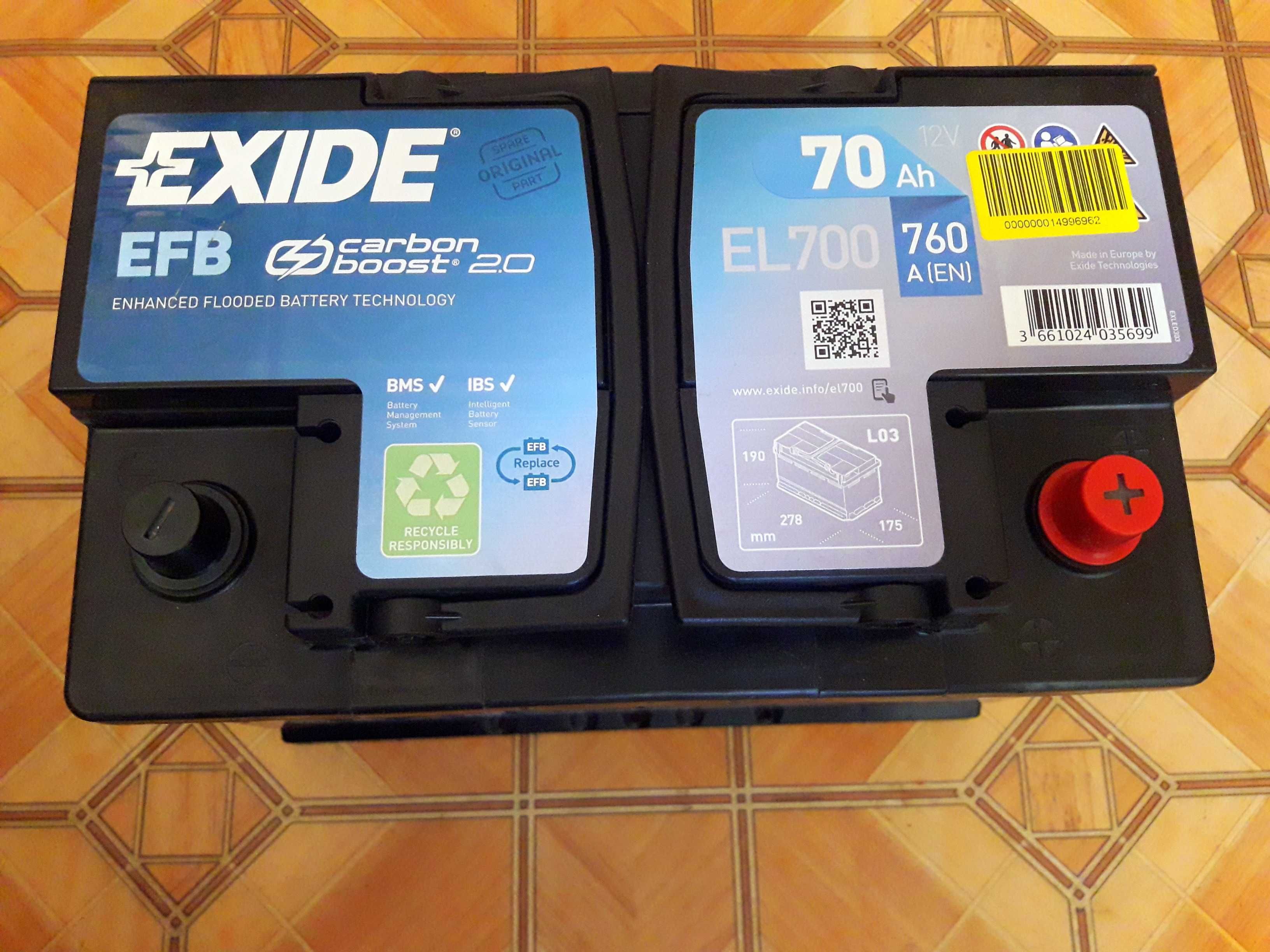 EXIDE EFB 12 V Автомобільний Акумулятор 70Ah 760А Start-Stop (EL700)