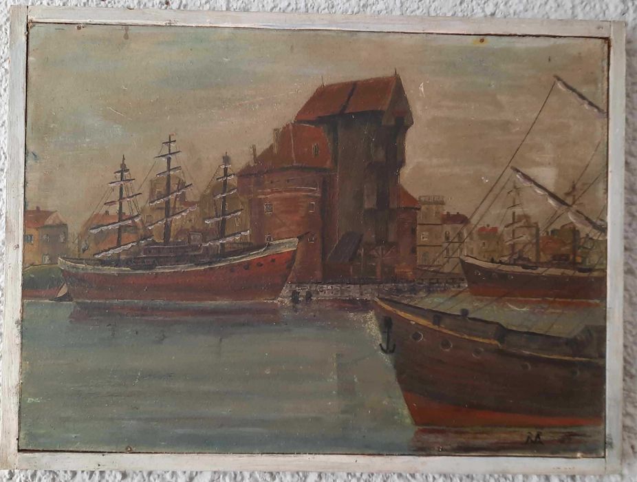 Gdańsk Żuraw Stary Obraz Olejny Sygnowany