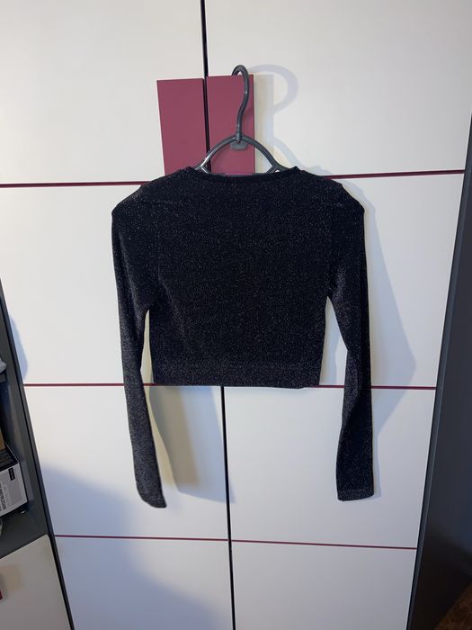 Czarna brokatowa bluzka Stradivarius S viral święta sylwester