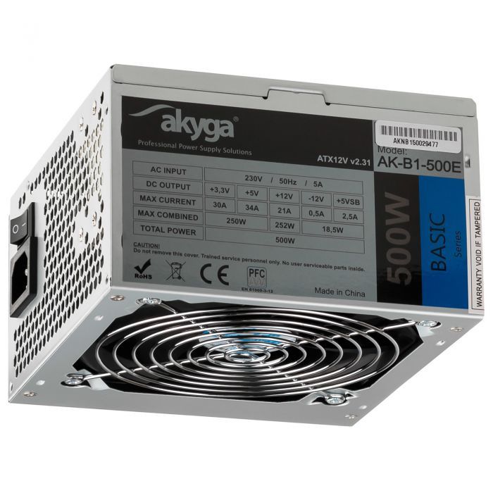 Zasilacz ATX 500W Akyga P4 3x SATA 2x Molex PPFC FAN 12cm