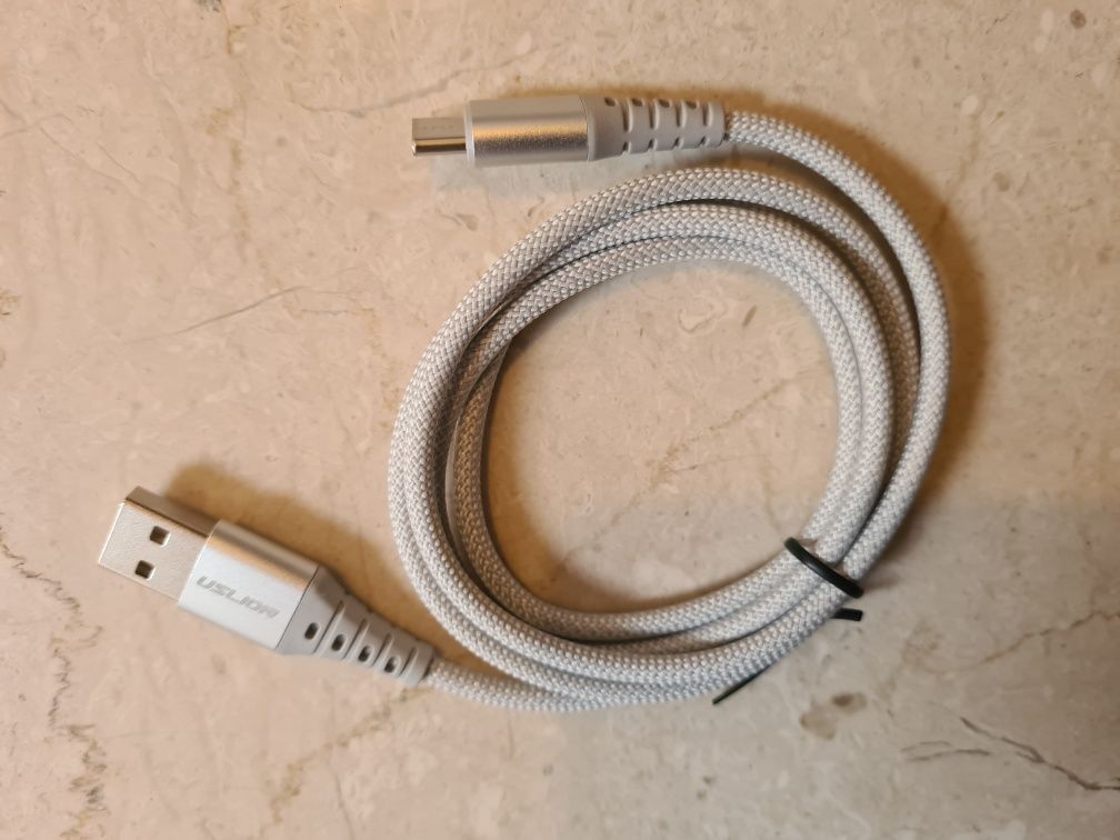 Усиленный шнур USLION USB Type C 3 A длина 1м, кабель быстрой зарядки.