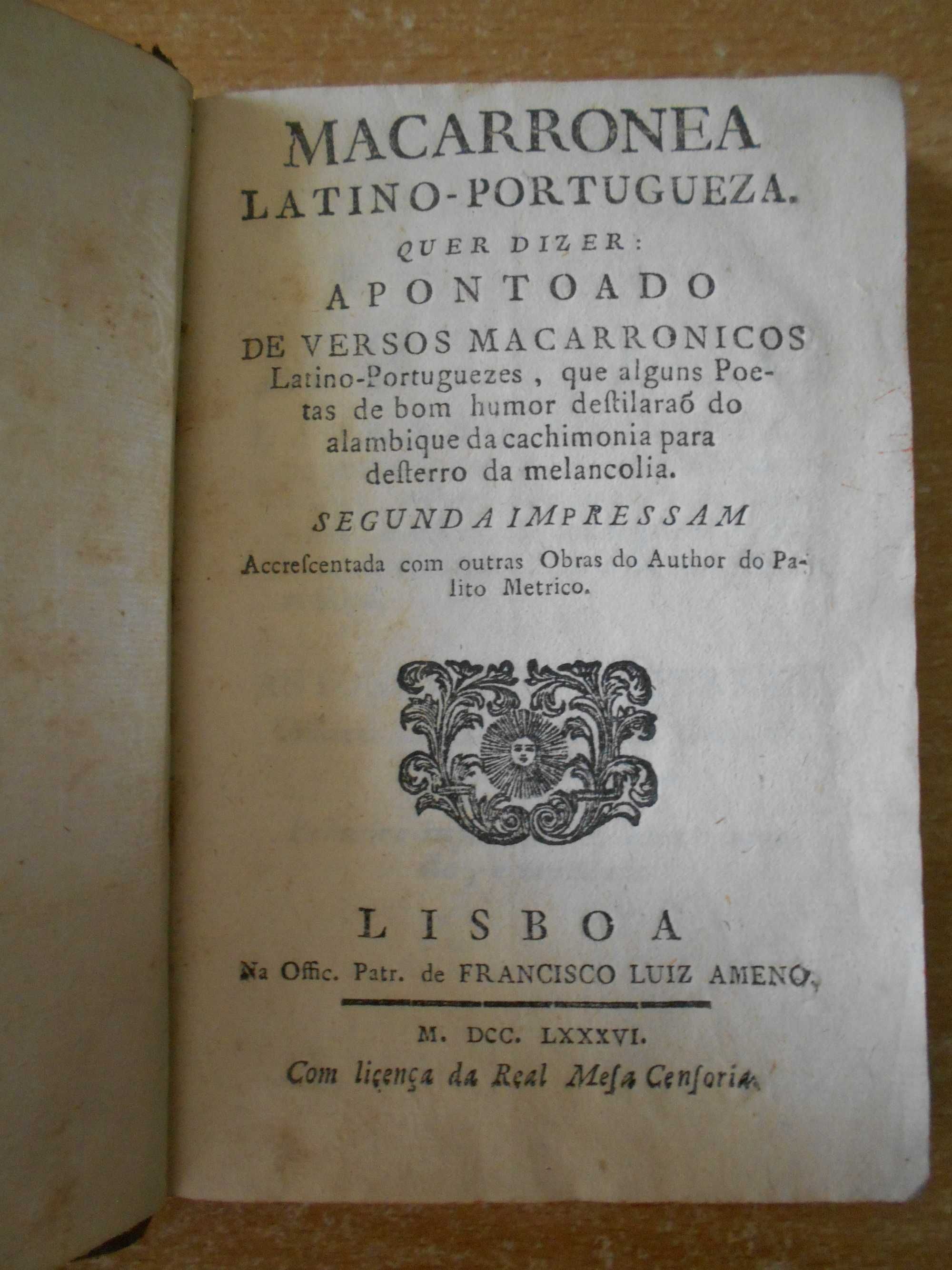 Famosa obra humorística da praxe coimbrã: "Palito Métrico". 1786