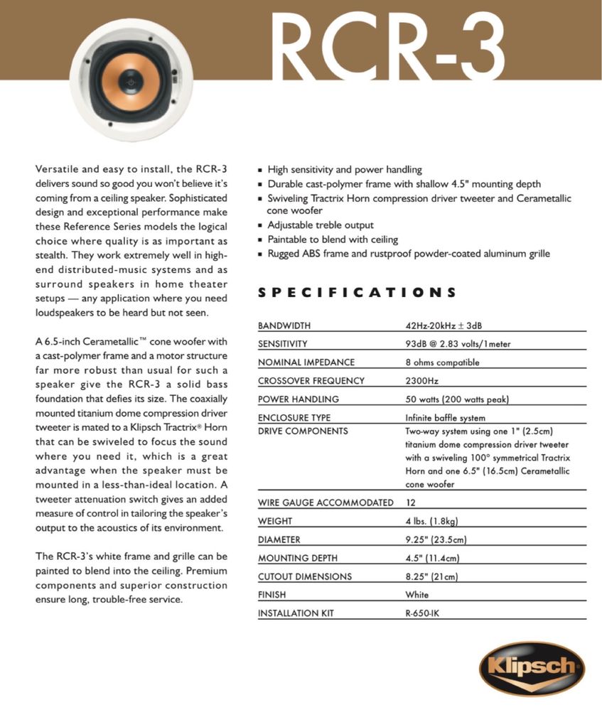 Корпуса Cabasse Baltic 4 c динамиками  Klipsch RCR-3