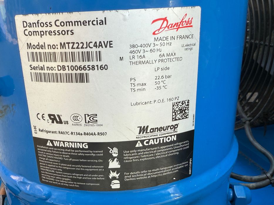 Agregat chłodniczy Maneurop MTZ22JC4AVE Parownik Komplet