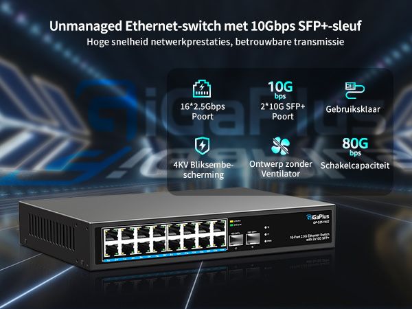 18 портовий некерований комутатор Ethernet з 2,5G Base T портами