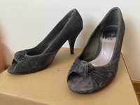 Buty na obcasie szpilki Vesuvio brokatowe srebrne szare ciemne czarne
