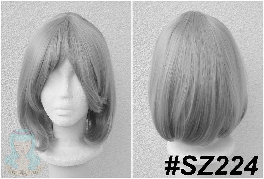 Krótka szara peruka z grzywką bob cosplay wig