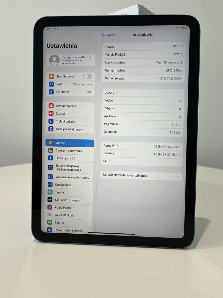 iPad 10-Gen 64GB WiFi Blue Gwarancja 03.2026