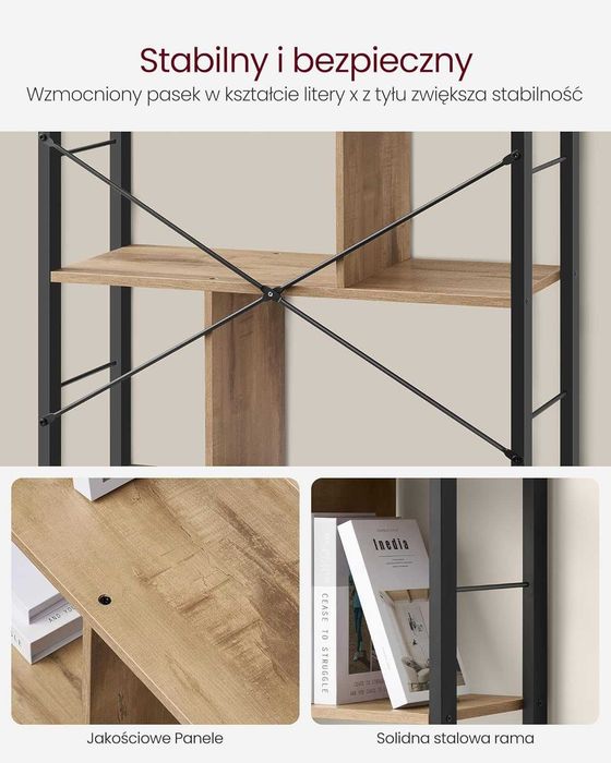 Regał na książki 5-poziomowy wolnostojący otwarty metalowa konstrukcja