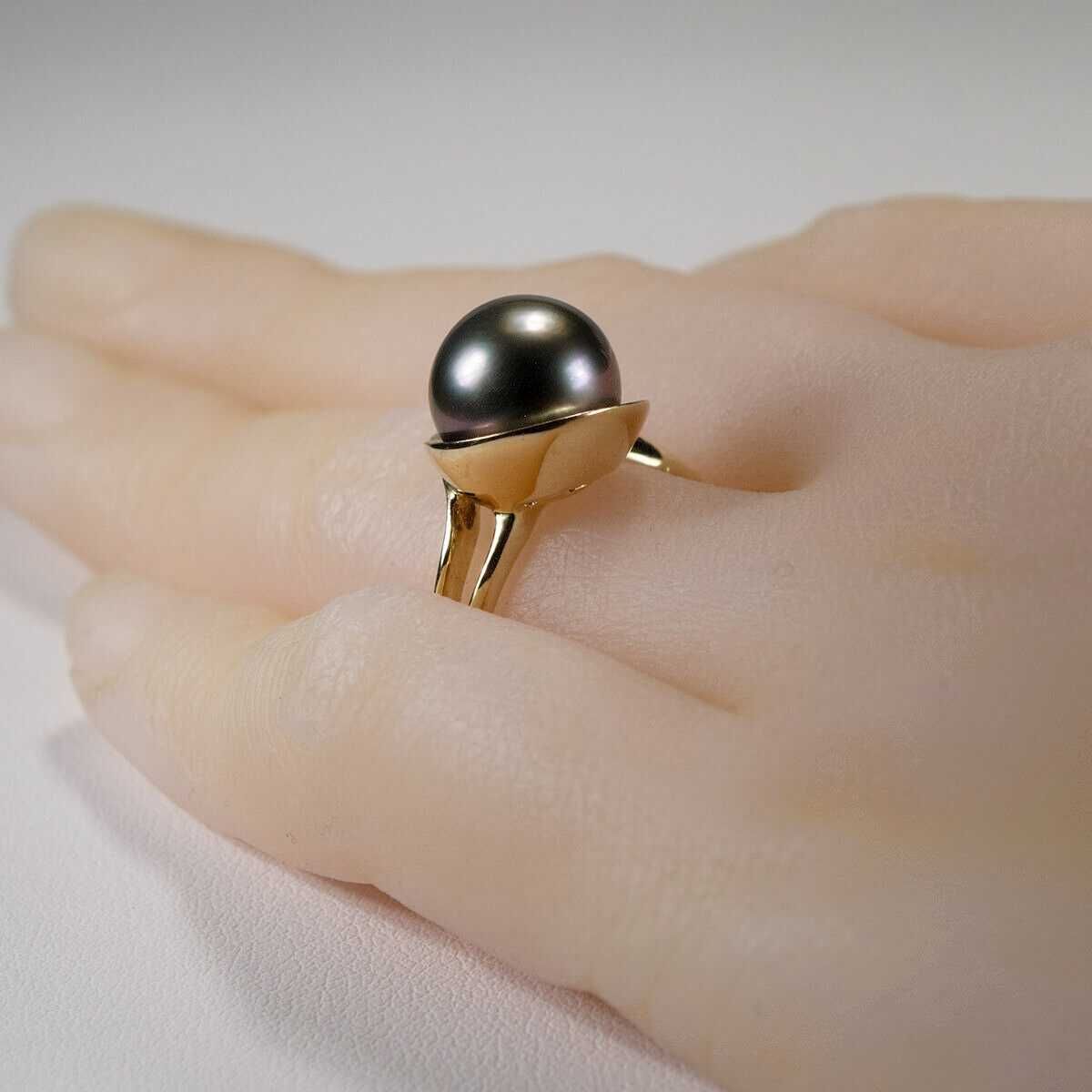 pierścionek złoto 14K 585 perła Tahiti 10,3 mm 5,34 g certyfikat