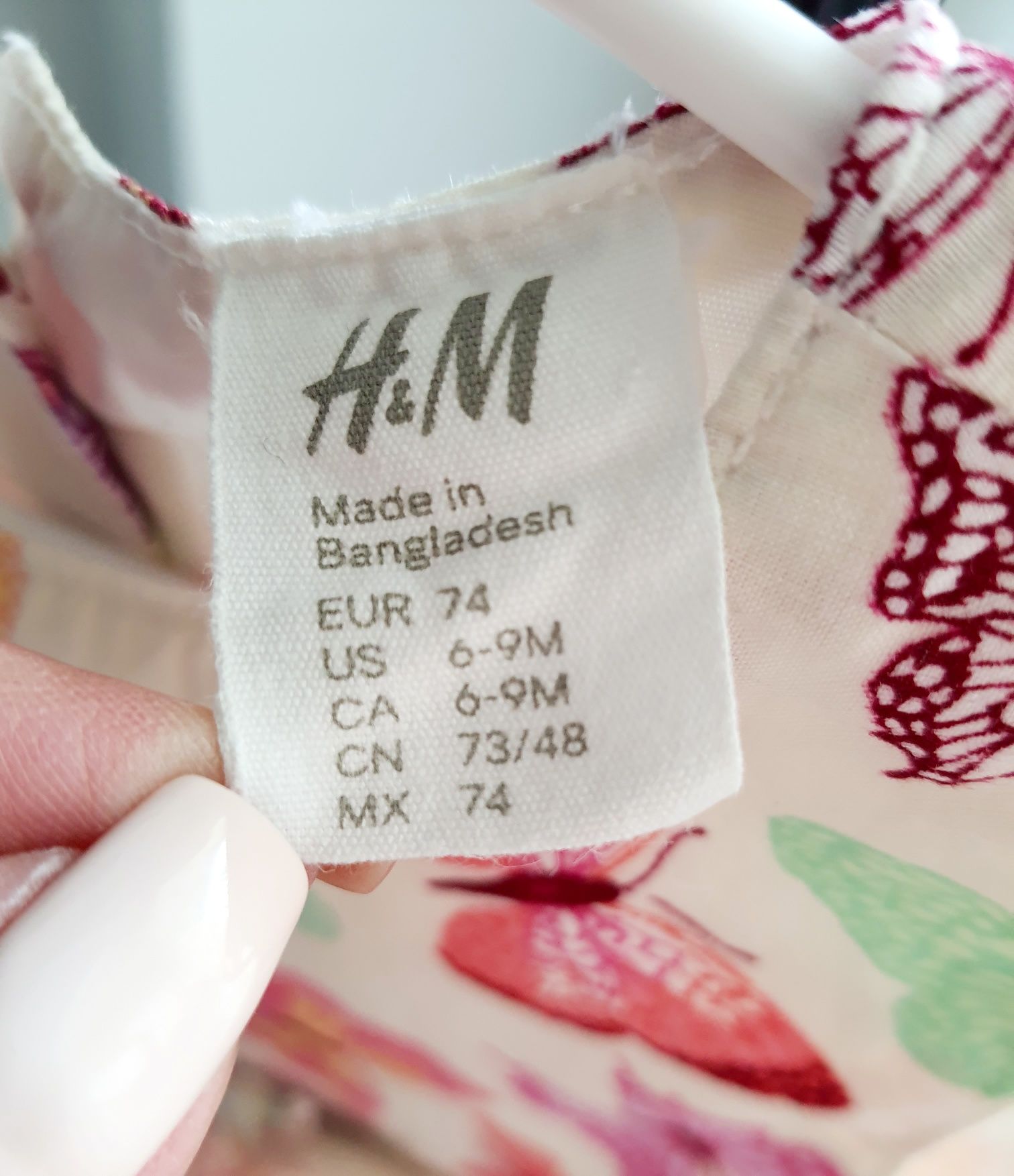 Sukienka w motyle ozdobiona kokardką 100% bawełny wizytowa h&m 74cm