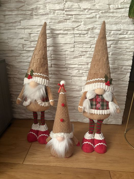 Zestaw 3 beżowe skrzaty świąteczne ala Home&You NOWE