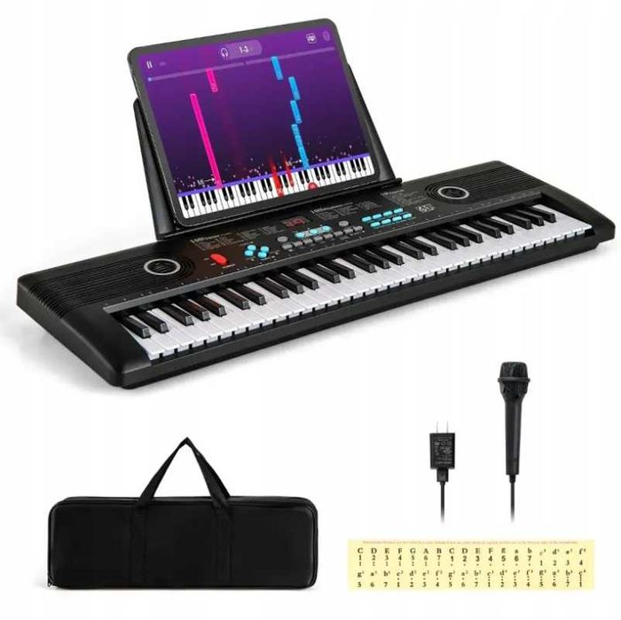 Klawiatura elektroniczna 61 klawiszy keyboard z mikrofonem i pokrowcem