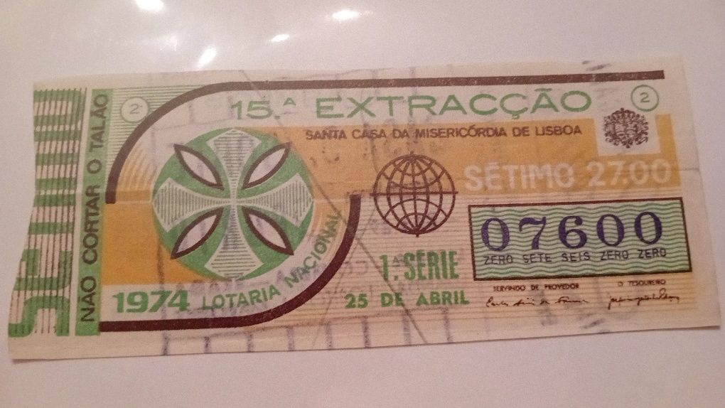 Bilhete Lotaria 25 Abril 1974
