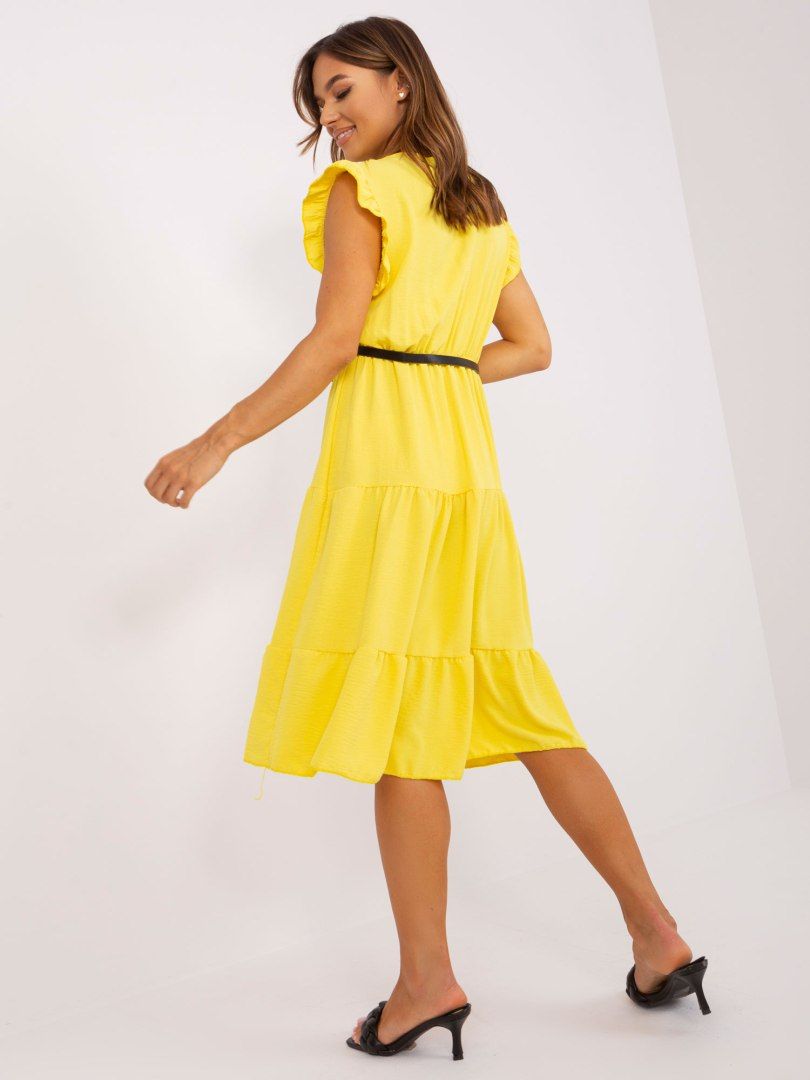 Sukienka letnia midi z falbaną i paskiem żółta UNI