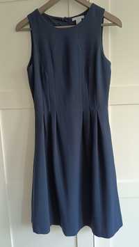 H&M Granatowa sukienka 34 XS elegancka rozkloszowana midi