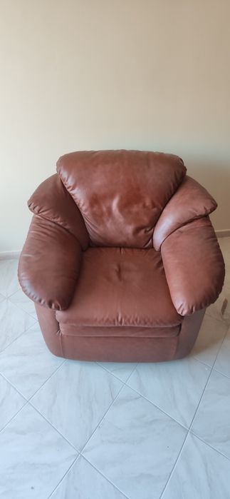 2 sofá individuais de pele castanha