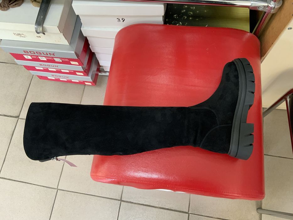 Ботфорты зимние европейка натуральный замш кожа