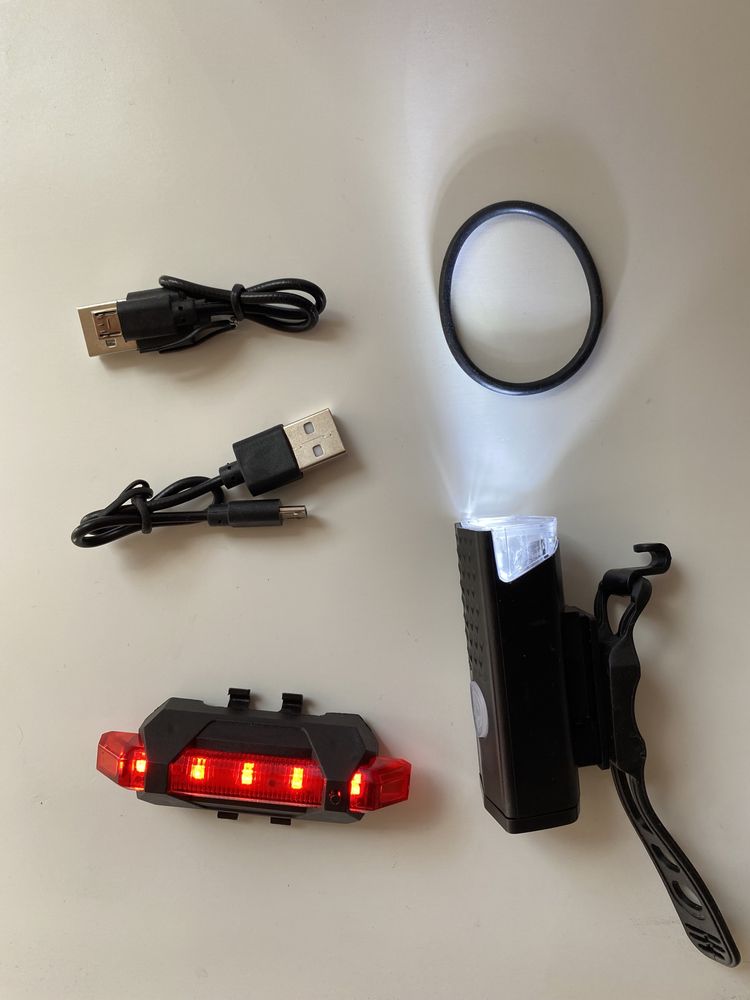 Conjunto Luzes LED Bateria USB p/ Bicicleta