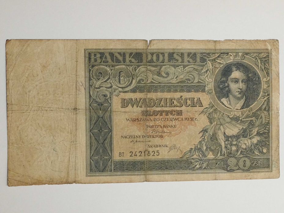 Banknot Polska II RP 20 złotych 1931r. seria BT - bardzo rzadka seria