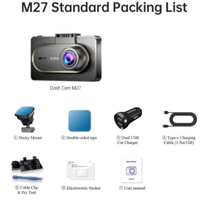 Видеорегистратор AZDOME M27, 2K, Wi-fi