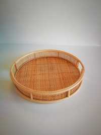 Koszyk Boho ze słomy naturalnej i bambusa