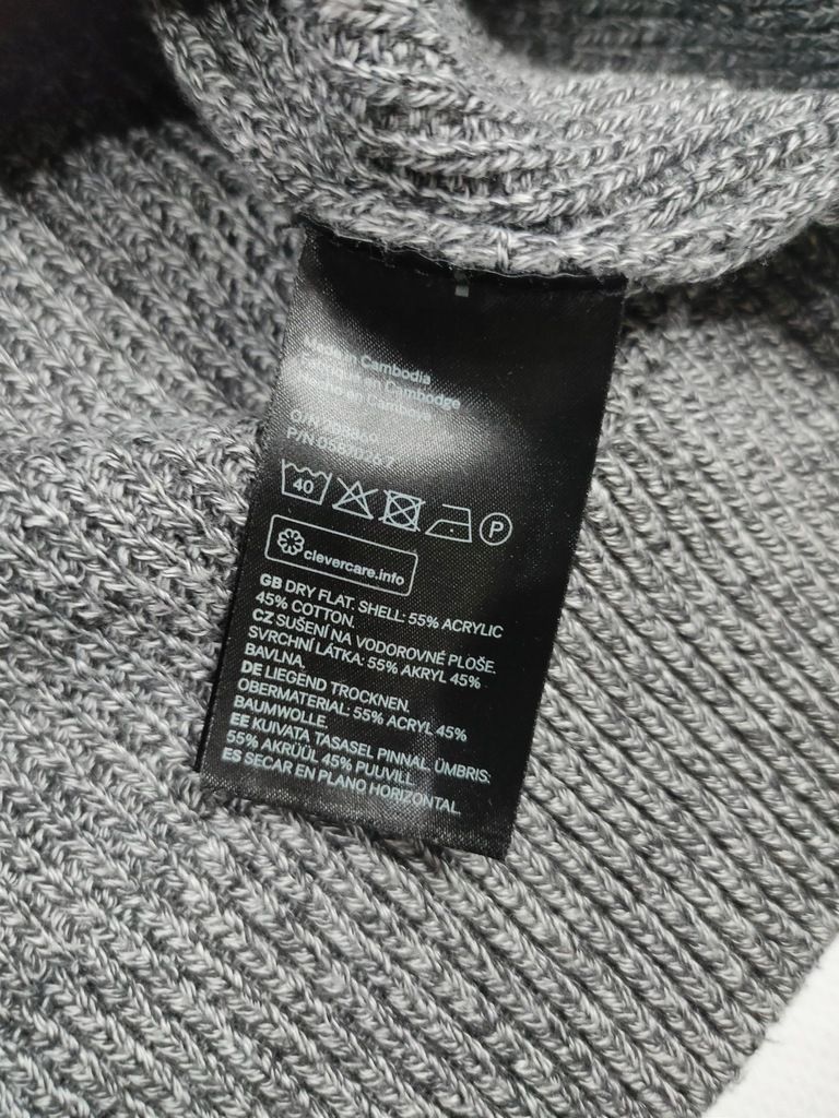 H&M Sweter gruby szary męski Bawełna Akryl r. L