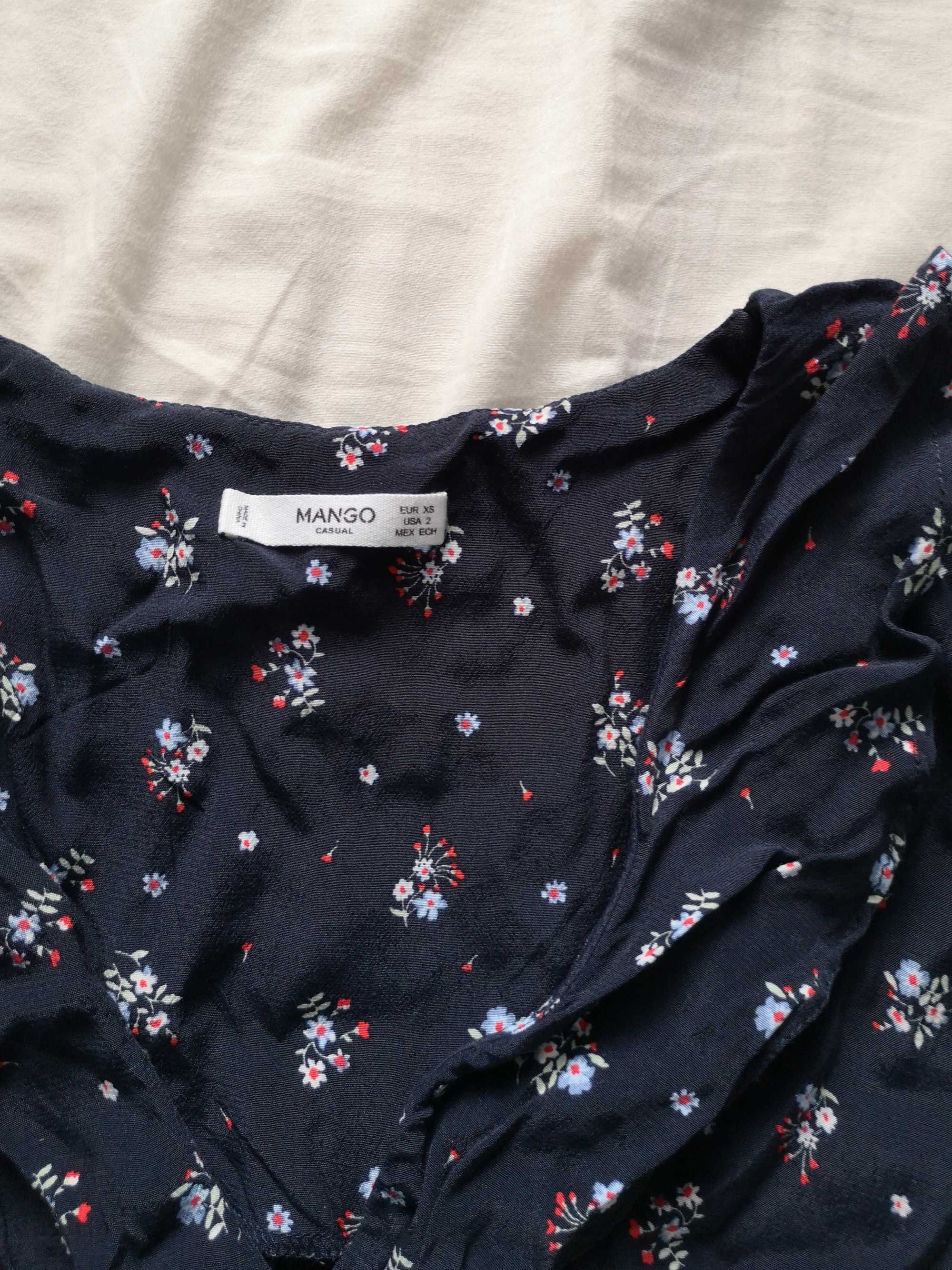 Granatowa letnia sukienka Mango XS mini falbanka