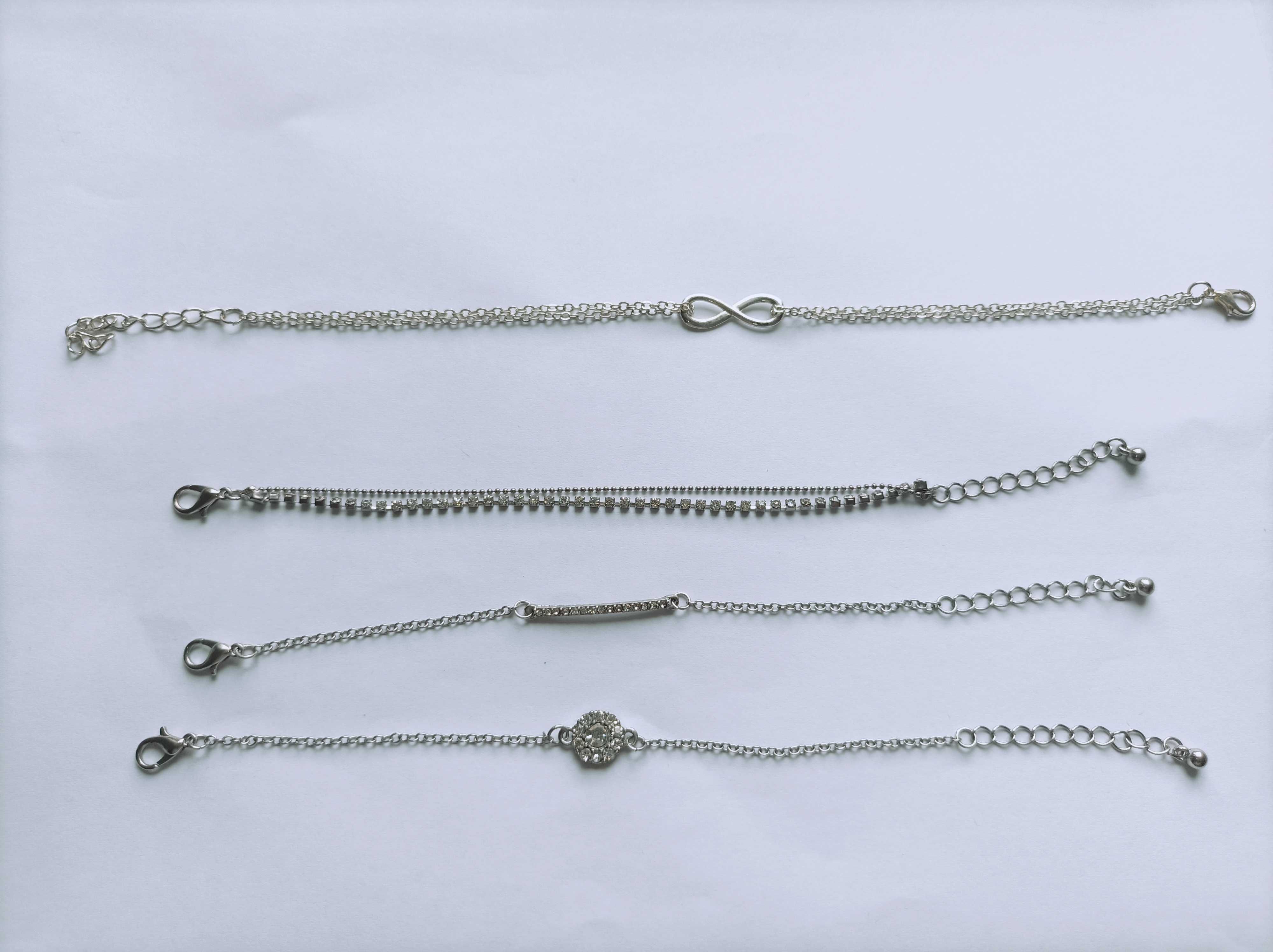 4 srebrne bransoletki, nieskończoność, na nadgarstek i kostkę