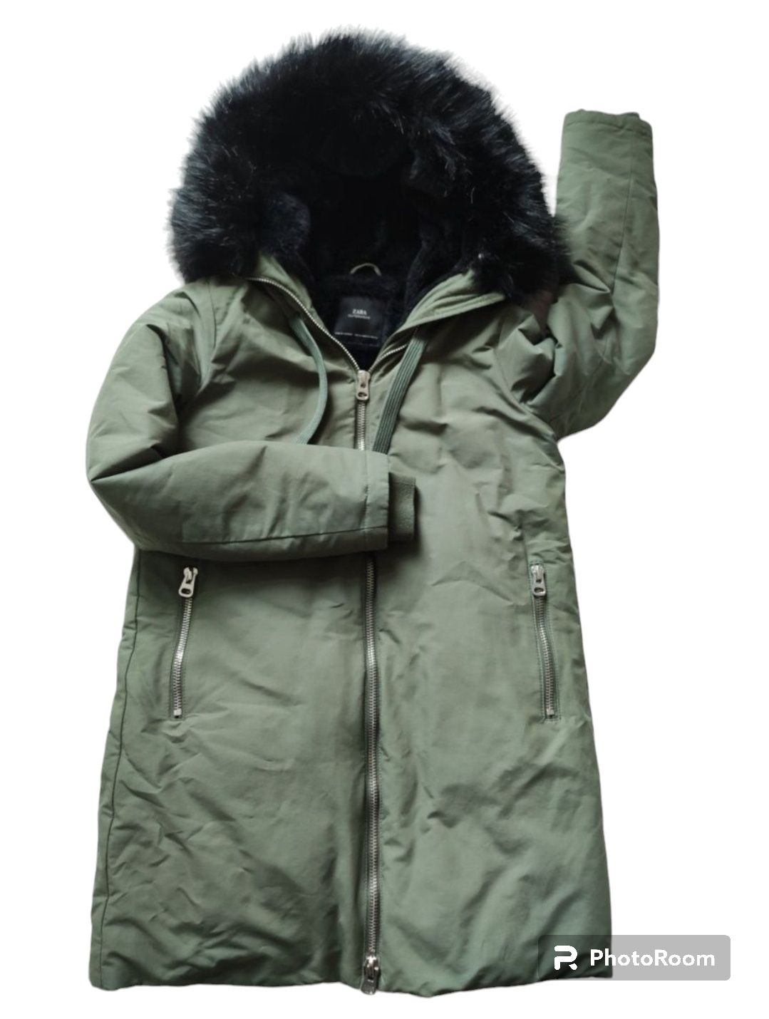 ZARA parka alaska kurtka z kapturem 38 40 M L futto futerko khaki