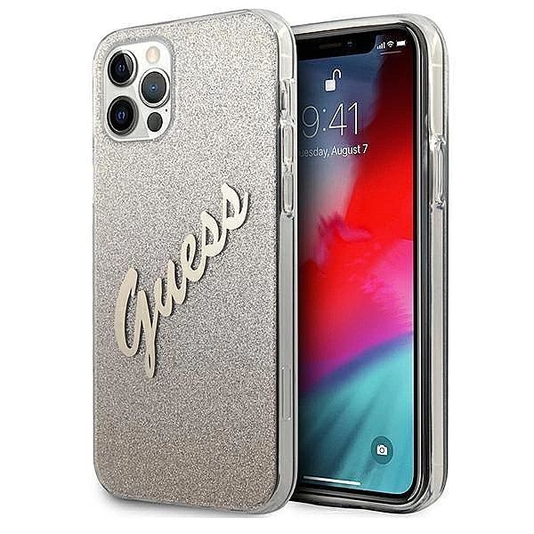 Etui Guess Glitter Gradient Script na iPhone 12 / iPhone 12 Pro - złot