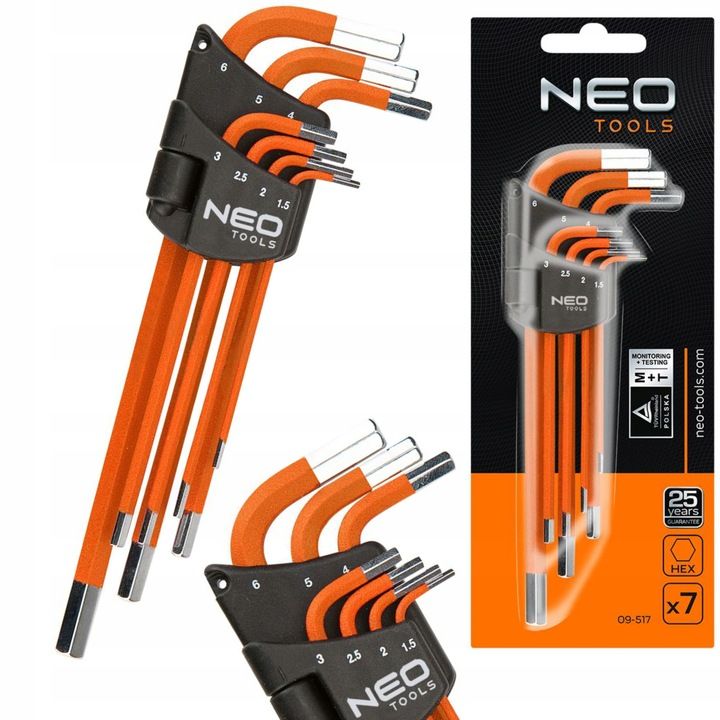 Neo Klucze Sześciokątne Imbusowe 1.5-6 Mm Zestaw Imbusy Zestaw 7 Szt D