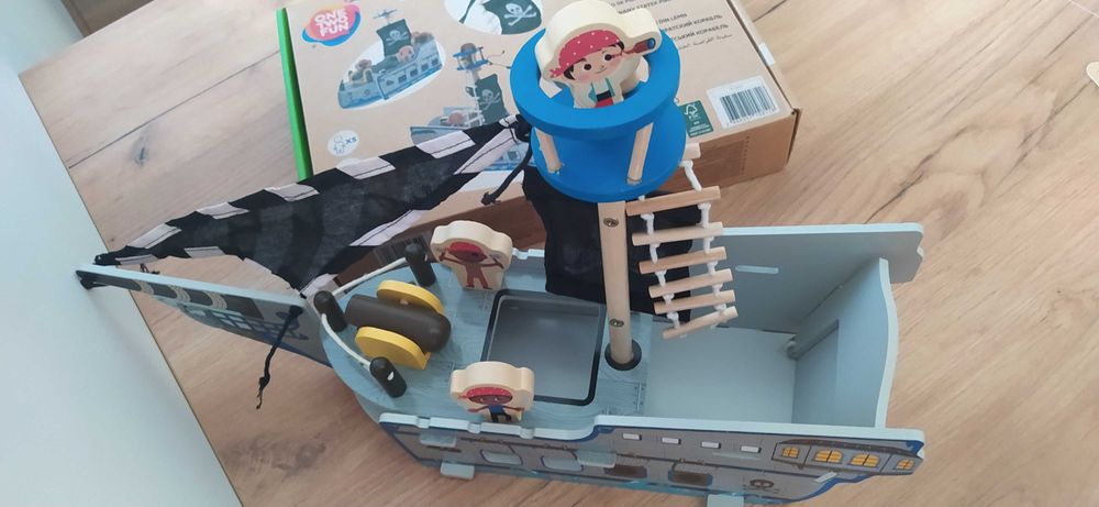 Drewniany statek piracki + postacie 3+ One Two Fun