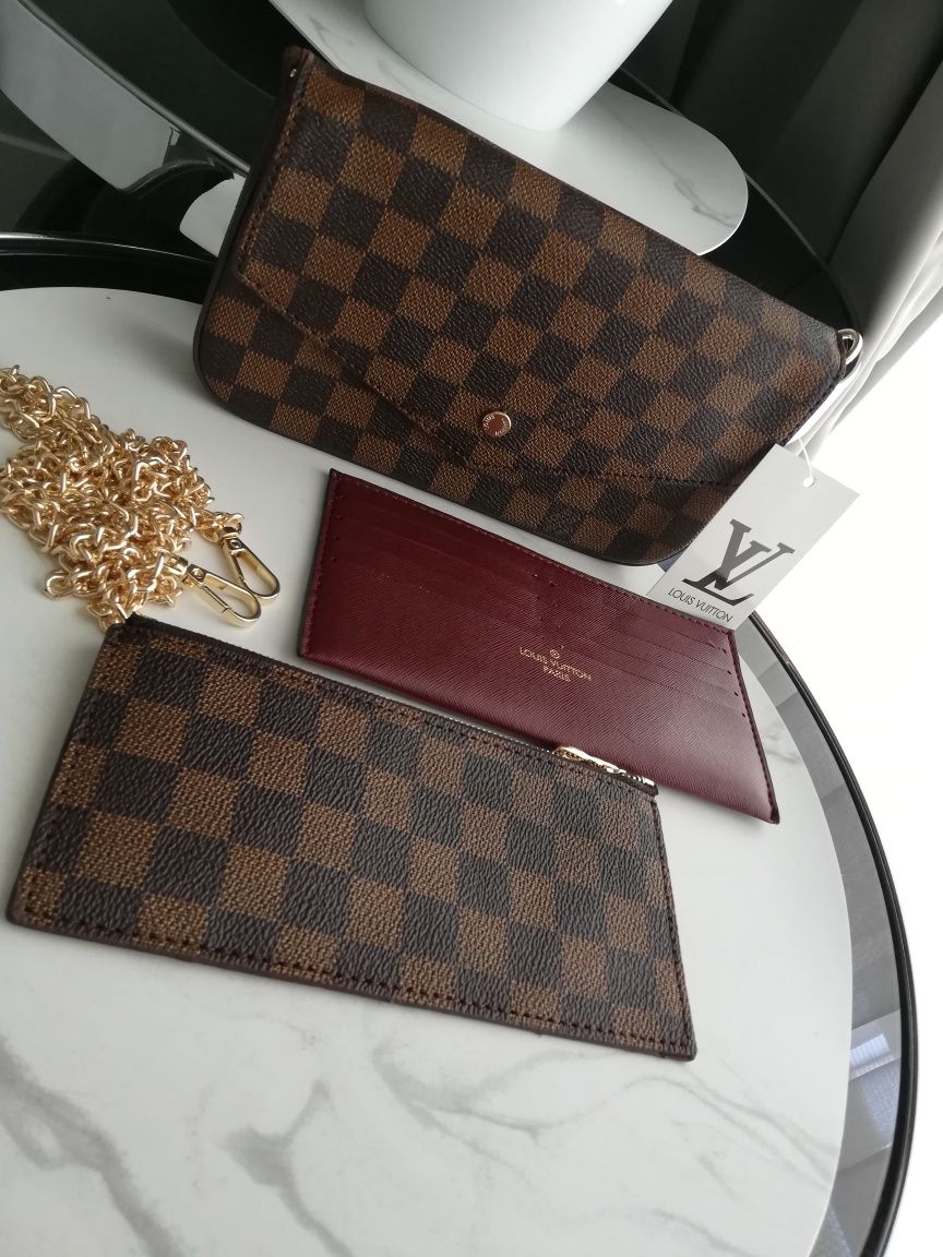 Torebka damier Krata brąz Felice kopertówka Louis Vuitton monogram